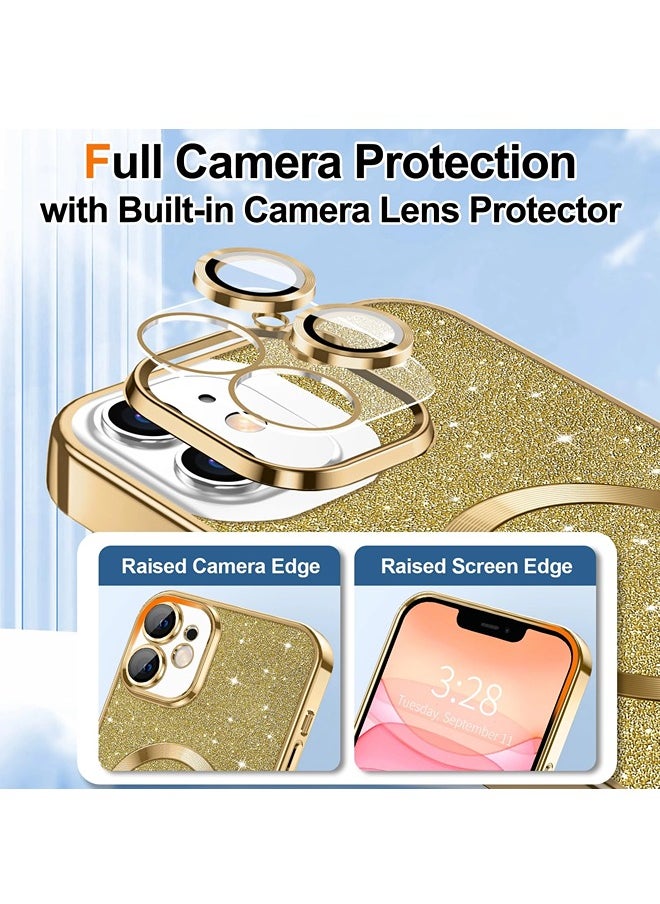 iPhone 11 Case Glitter, Clear Magnetic Phone Cases with Camera Lens Protector [Compatible with MagSafe] Bling Sparkle Plating Soft TPU Slim ShockProof Protective Cover Women