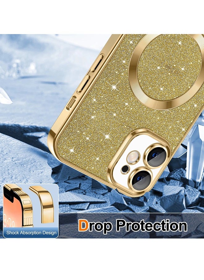 iPhone 11 Case Glitter, Clear Magnetic Phone Cases with Camera Lens Protector [Compatible with MagSafe] Bling Sparkle Plating Soft TPU Slim ShockProof Protective Cover Women