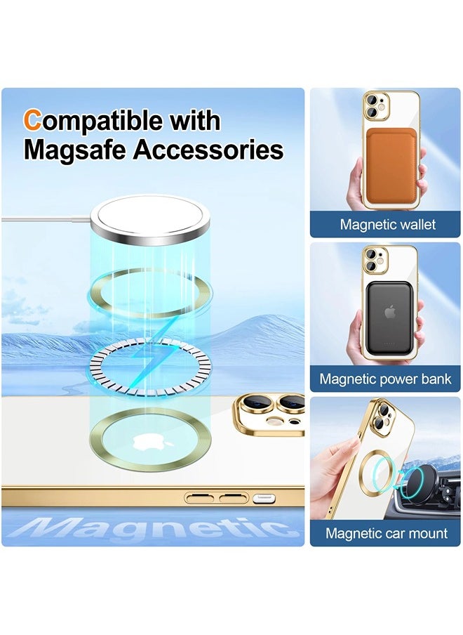 iPhone 11 Case Glitter, Clear Magnetic Phone Cases with Camera Lens Protector [Compatible with MagSafe] Bling Sparkle Plating Soft TPU Slim ShockProof Protective Cover Women