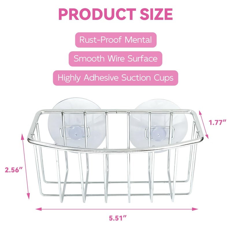 Linemoon Sponge Holder for Kitchen Sink Caddy with 2 Suction Cups, Efficient Sponge Caddy for Kitchen Storage, Rustproof, Highly Adhesive Silver - Image 4