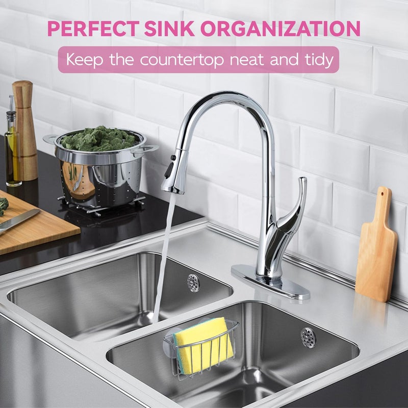 Linemoon Sponge Holder for Kitchen Sink Caddy with 2 Suction Cups, Efficient Sponge Caddy for Kitchen Storage, Rustproof, Highly Adhesive Silver - Image 2