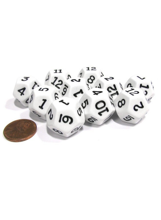 Koplow Games Set of 10 D12 12-Sided 18mm Opaque RPG Dice - White with Black Numbers - Image 2