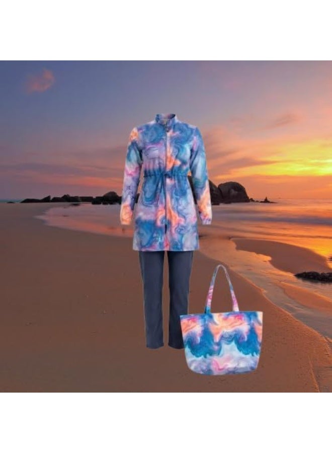 4-piece burkini set for veiled women – vest, pants, bodysuit, headscarf and bag in a flexible and quick-drying material (WP35) - Image 3