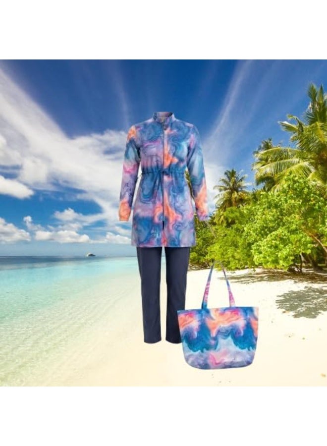 4-piece burkini set for veiled women – vest, pants, bodysuit, headscarf and bag in a flexible and quick-drying material (WP35) - Image 4