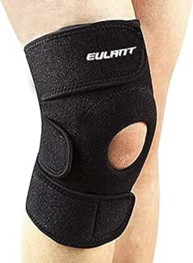 Knee Supports Brace Open Patella Support Strap Kneecap Adjustable for Marathons Running Cycling Hiking Climbing Rugby Basketball Skating, Help for Muscle Pain Strain Sprains Arthritis,Black, Right
