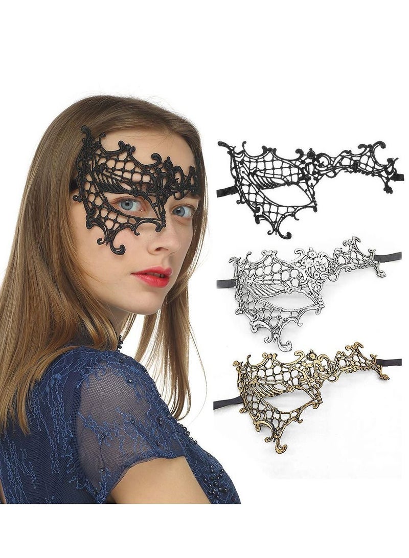 واي آند دي Masquerade Half Face Lace Mask, 3 Pieces Bronzing Eye Masks Covers Prom Dress Up Accessories for Women Girls (Black, Silver, Gold)  - Image 1