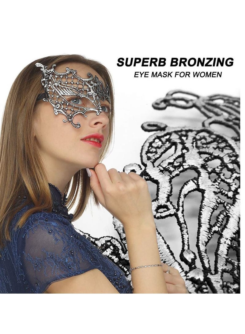 واي آند دي Masquerade Half Face Lace Mask, 3 Pieces Bronzing Eye Masks Covers Prom Dress Up Accessories for Women Girls (Black, Silver, Gold)  - Image 4