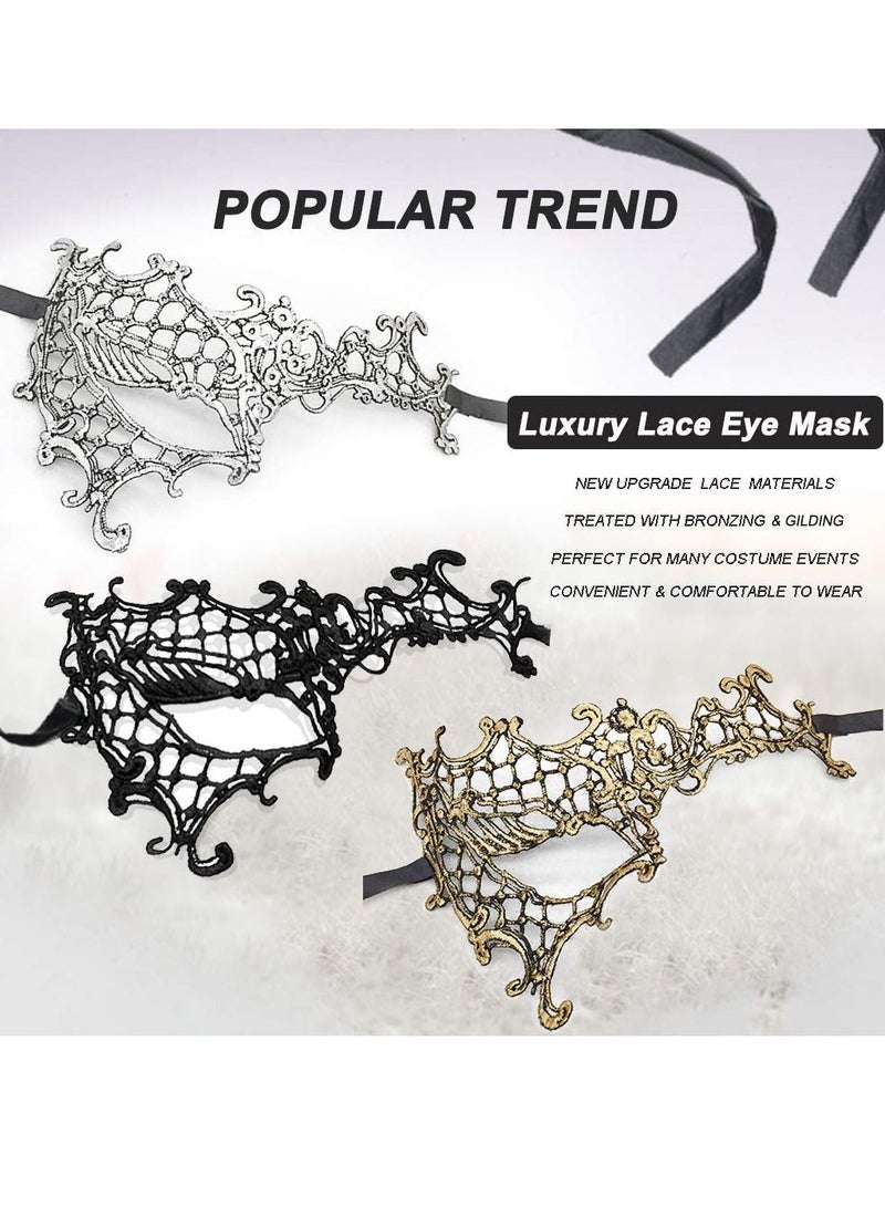 واي آند دي Masquerade Half Face Lace Mask, 3 Pieces Bronzing Eye Masks Covers Prom Dress Up Accessories for Women Girls (Black, Silver, Gold)  - Image 3