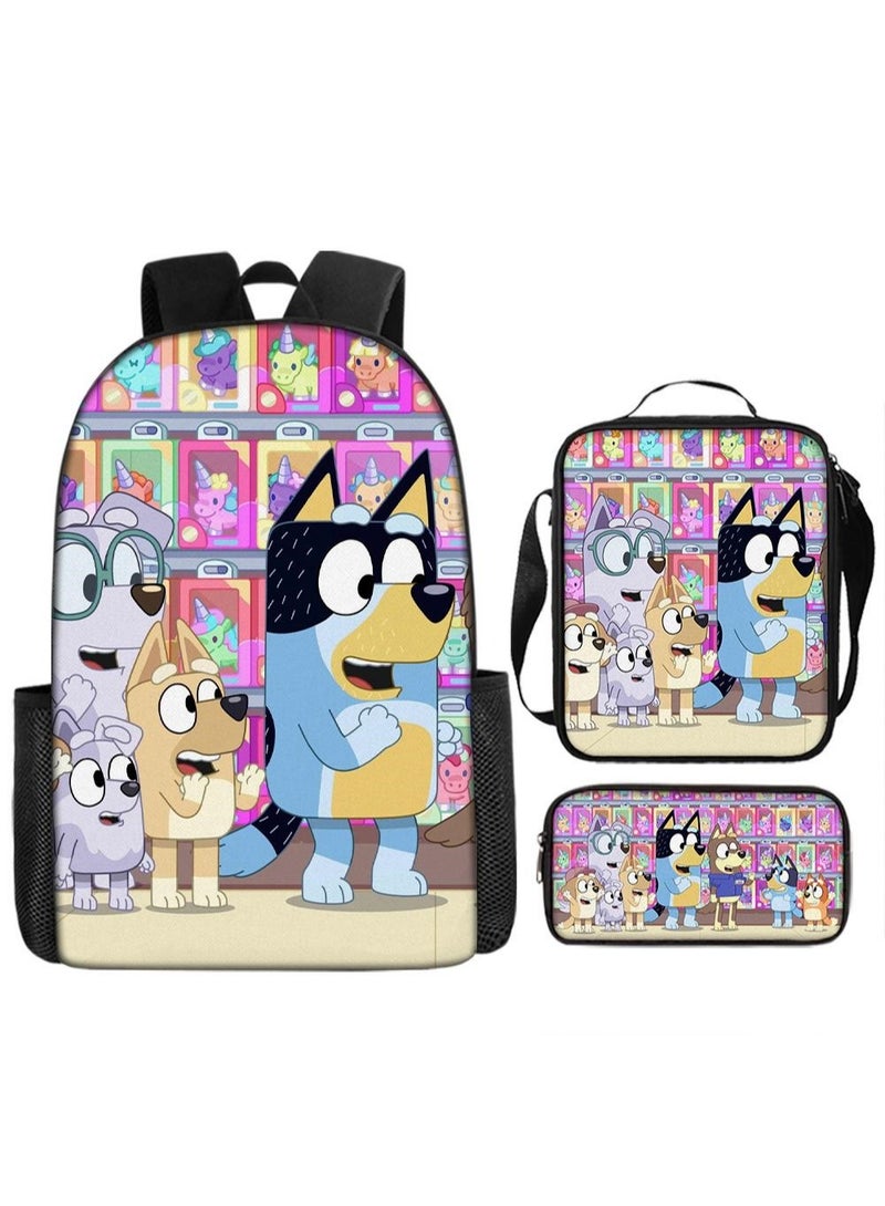general 3-piece Set Bluey Family Anime Backpacks Bluey Family Lightweight Backpacks Meal Bags Pen Bags Cute Backbags - Image 1