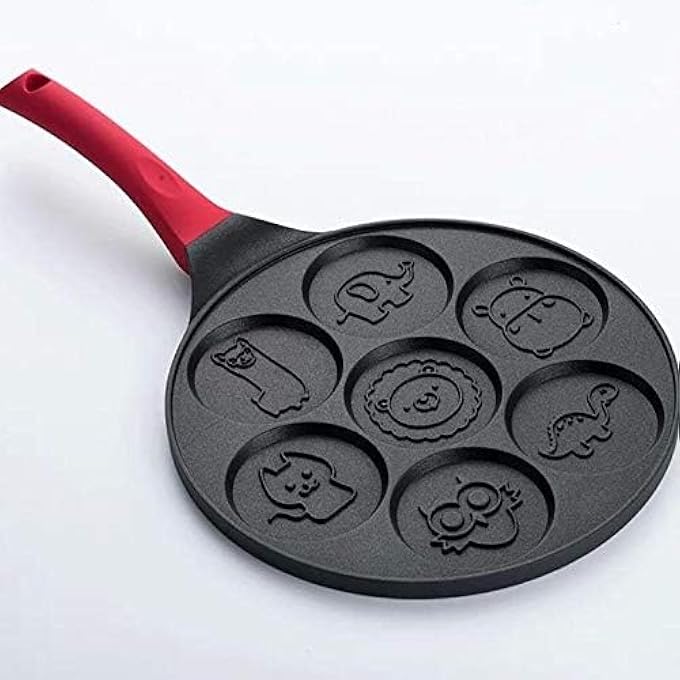 ريحني مقلاة بان كيك بسبعة أشكال إيموجي مبتسمة، صانعة بان كيك صغيرة وفطيرة، وعاء أومليت من الألومنيوم المصبوب، مكمل غذائي للأطفال، طبقة مزدوجة غير لاصقة، مقبض CoolToTouch - Image 4