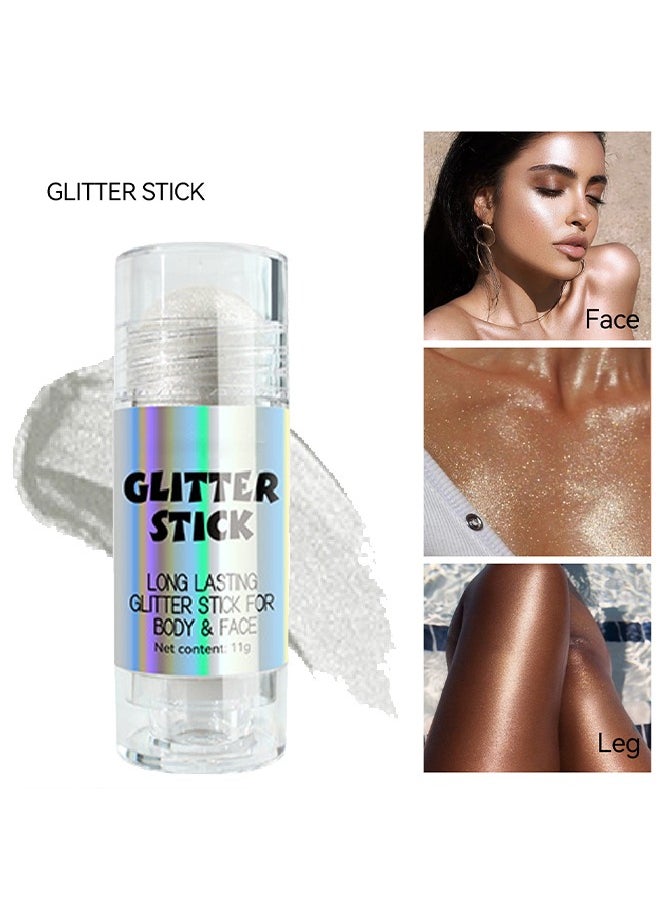 Julystar Glitter Stick For Body & Face - Highlighter Stick Smooth Creamy Glitter Body Stick Long Lasting Shimmer Highlighter Illuminator for Face & Body & Leg (#01)  - Image 1