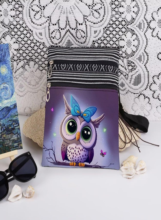 XiaoGalaee Purple Owl Print Crossbody Bag Adjustable Unisex Shoulder Purse with Zipper Birthday Gift for Mother's Day Sister Outdoor Travel Owl Lovers Shoulder Bag - Image 3