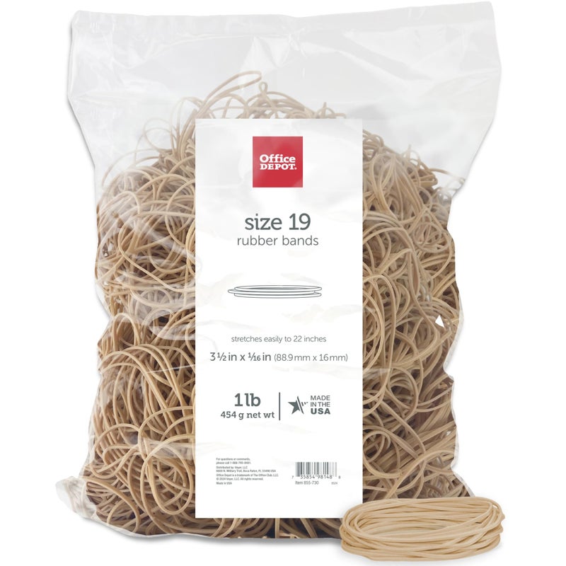 Office Depot أربطة مطاطية من أوفيس ديبوت، #19، 3 1/2 بوصة × 1/16 بوصة، كيس 1 رطل، 2419408 - Image 1
