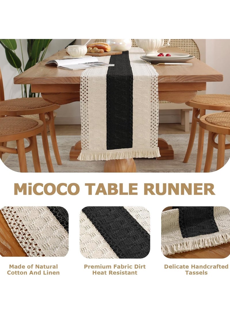 ماسكابوني مفرش طاولة اسود بتصميم بوهو مع شراشيب مقاس 180 × 30 سم، مفرش طاولة منسوج من قماش الجبن لتزيين النمط البوهيمي، ديكور طاولة الطعام المنزلي اليومي وحفلات الزفاف (اسود، 180 × 30 سم) - Image 2