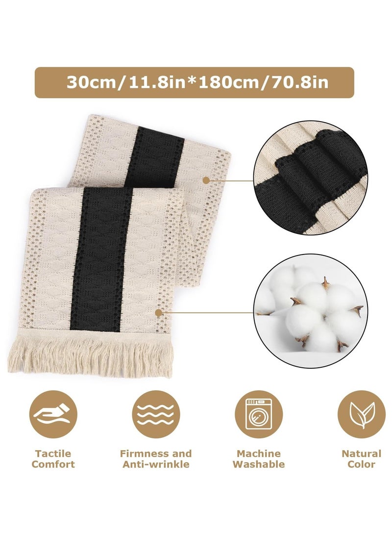 ماسكابوني مفرش طاولة اسود بتصميم بوهو مع شراشيب مقاس 180 × 30 سم، مفرش طاولة منسوج من قماش الجبن لتزيين النمط البوهيمي، ديكور طاولة الطعام المنزلي اليومي وحفلات الزفاف (اسود، 180 × 30 سم) - Image 3