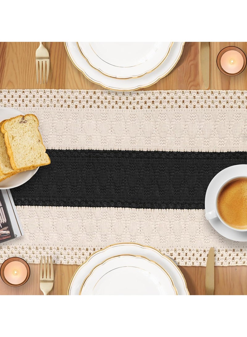 ماسكابوني مفرش طاولة اسود بتصميم بوهو مع شراشيب مقاس 180 × 30 سم، مفرش طاولة منسوج من قماش الجبن لتزيين النمط البوهيمي، ديكور طاولة الطعام المنزلي اليومي وحفلات الزفاف (اسود، 180 × 30 سم) - Image 4