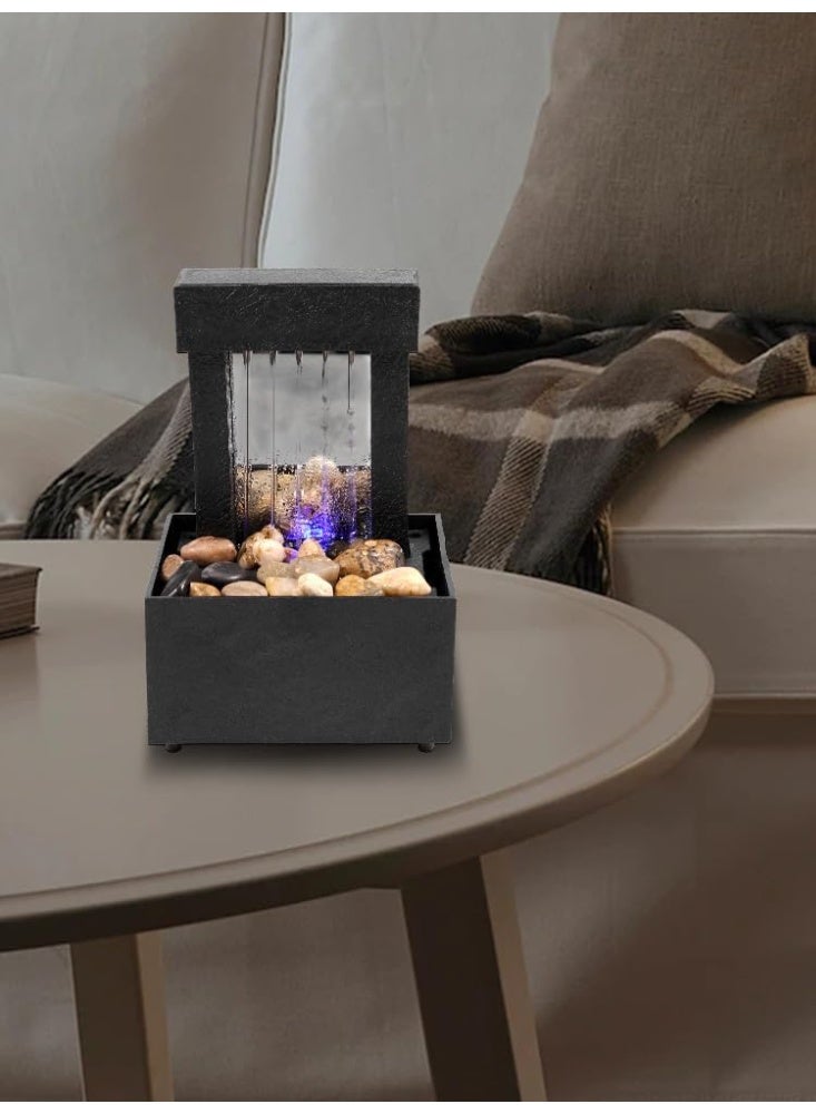 نافورة شلال سطح الطاولة مع إضاءة LED ناعمة تمثال المياه المتدفقة ديكور المناظر الطبيعية الزن الاسترخاء للديكور المنزلي المكتب سطح الطاولة الداخلي الزينة الإبداعية (نمط B) - Image 3