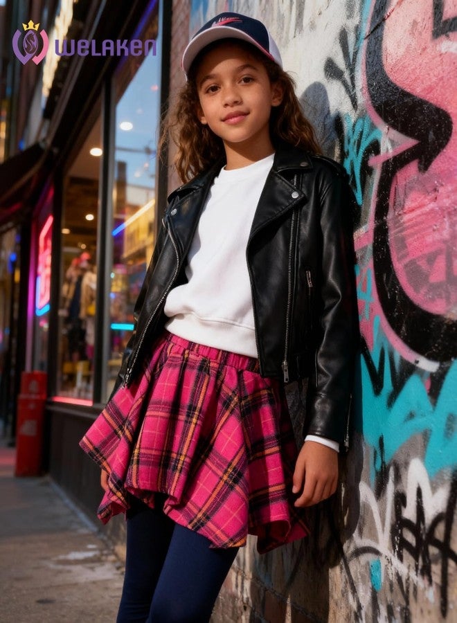 WELAKEN Girls Plaid Skirted Leggings - Kids Tartan Skirt with Stretch Leggings and Elastic Waistband, Pink, 6-7 Years - Image 5