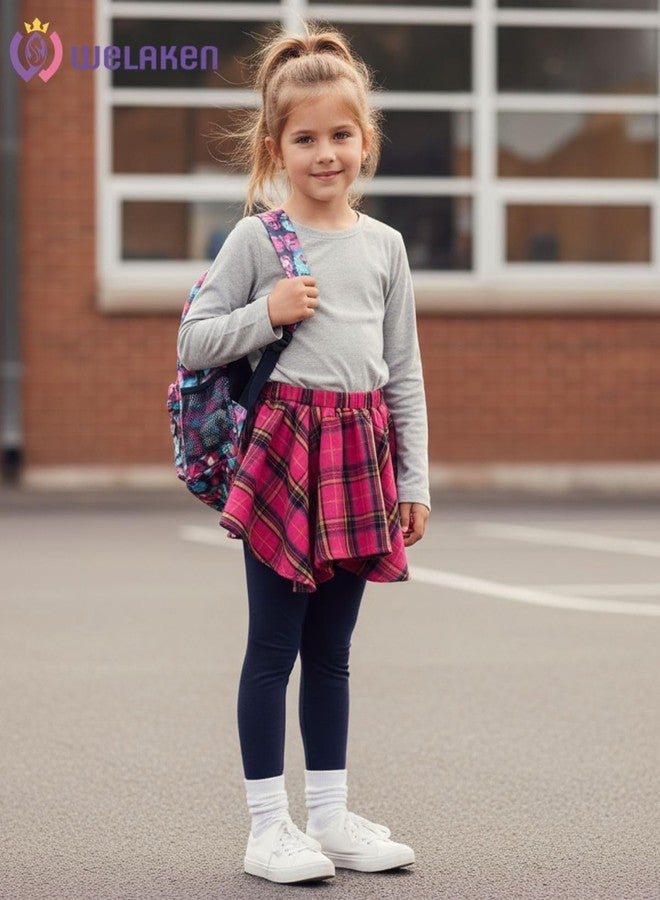 WELAKEN Girls Plaid Skirted Leggings - Kids Tartan Skirt with Stretch Leggings and Elastic Waistband, Pink, 6-7 Years - Image 2