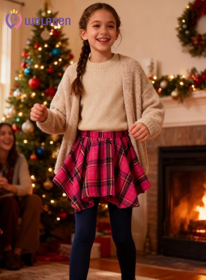WELAKEN Girls Plaid Skirted Leggings - Kids Tartan Skirt with Stretch Leggings and Elastic Waistband, Pink, 6-7 Years - Image 3