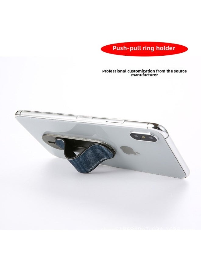 Generic Momostick Patent Push-Pull Mobile Phone Ring Buckle Stand Back Sticker Desktop Retro PU Faux Denim Leather-Color:Navy  - Image 2