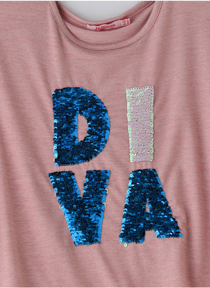 Jelliene Girls' Pink Crop Top with "Diva" Sequins  - Image 3