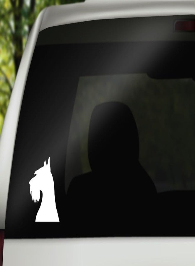 Foxtail Decals ملصق فينيل على شكل رأس كلب شناوزر | أبيض | صنع في الولايات المتحدة الأمريكية بواسطة فوكستيل ديكالز | مناسب لنوافذ السيارات، والأجهزة اللوحية، وأجهزة الكمبيوتر المحمولة، وزجاجات المياه، وغيرها | 3.6 × 4.5 بوصة - Image 1