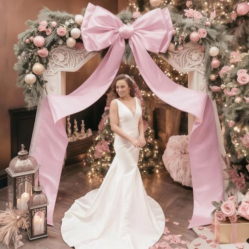 Froova 75x19Inch Big Pink Bow Decor Christmas Tree Topper Decor Giant Xmas Tree Toppers Decor Coquette Room Large Bows for Wall Wreath Birthday Party Baby Shower Supplies (Internal Stability Layer) - Image 3