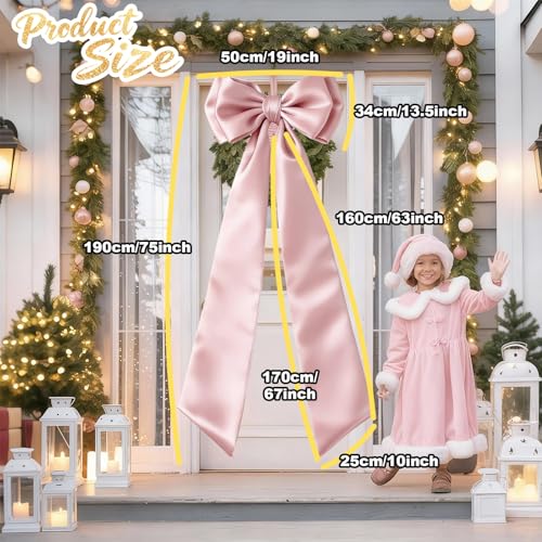 Froova 75x19Inch Big Pink Bow Decor Christmas Tree Topper Decor Giant Xmas Tree Toppers Decor Coquette Room Large Bows for Wall Wreath Birthday Party Baby Shower Supplies (Internal Stability Layer) - Image 2