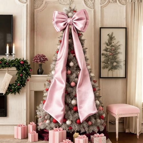Froova 75x19Inch Big Pink Bow Decor Christmas Tree Topper Decor Giant Xmas Tree Toppers Decor Coquette Room Large Bows for Wall Wreath Birthday Party Baby Shower Supplies (Internal Stability Layer) - Image 1