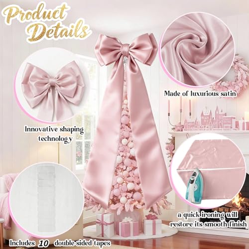 Froova 75x19Inch Big Pink Bow Decor Christmas Tree Topper Decor Giant Xmas Tree Toppers Decor Coquette Room Large Bows for Wall Wreath Birthday Party Baby Shower Supplies (Internal Stability Layer) - Image 4