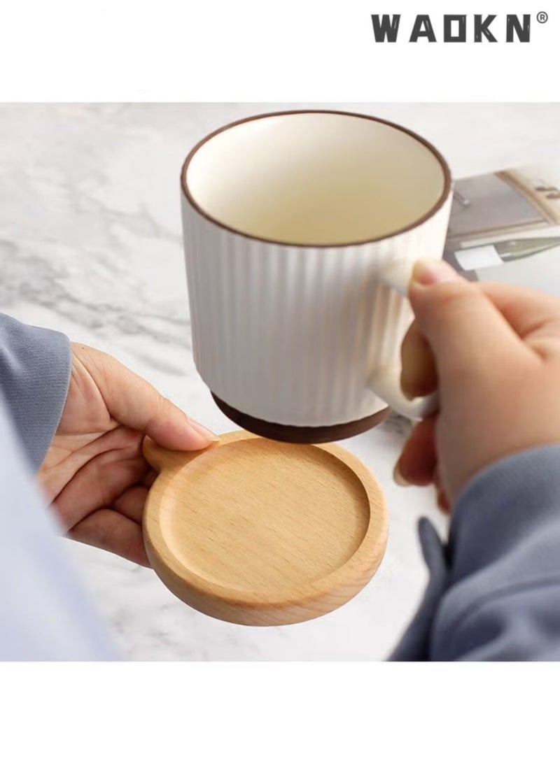 WAOKN Wood Drink Coasters with Holder 2 Pieces Coaster with Handle Wooden Coasters Cup Coaster Set for Coasters are suitable for bar decor, restaurant, hotel, kitchen table top, office table, coffee room, living room, bedroom, study room, indoor or outdoor furniture and so on. Walnut Wood - Image 2
