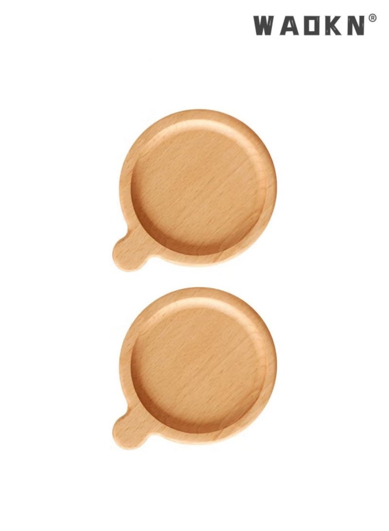 WAOKN Wood Drink Coasters with Holder 2 Pieces Coaster with Handle Wooden Coasters Cup Coaster Set for Coasters are suitable for bar decor, restaurant, hotel, kitchen table top, office table, coffee room, living room, bedroom, study room, indoor or outdoor furniture and so on. Walnut Wood - Image 1