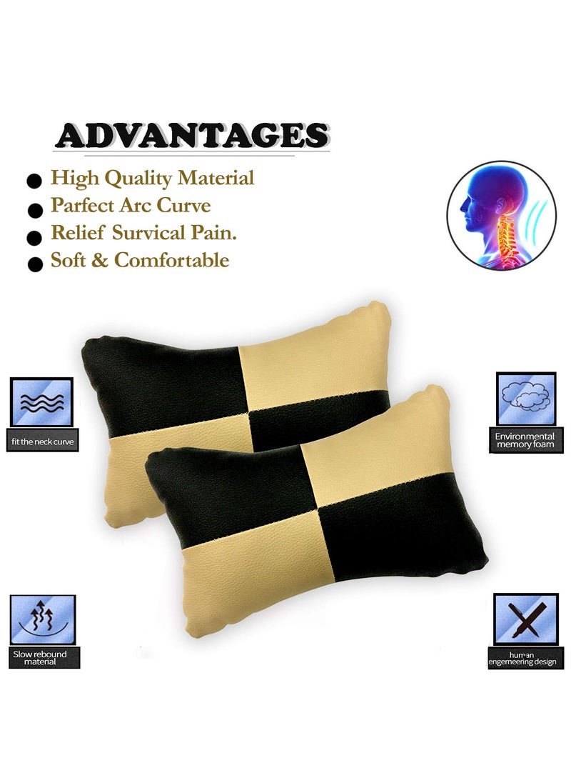 Adroitz Adroitz Car Neck Rest Check Design Beige PillowCushion Set of 2 for Endeavour_PR24  - Image 4