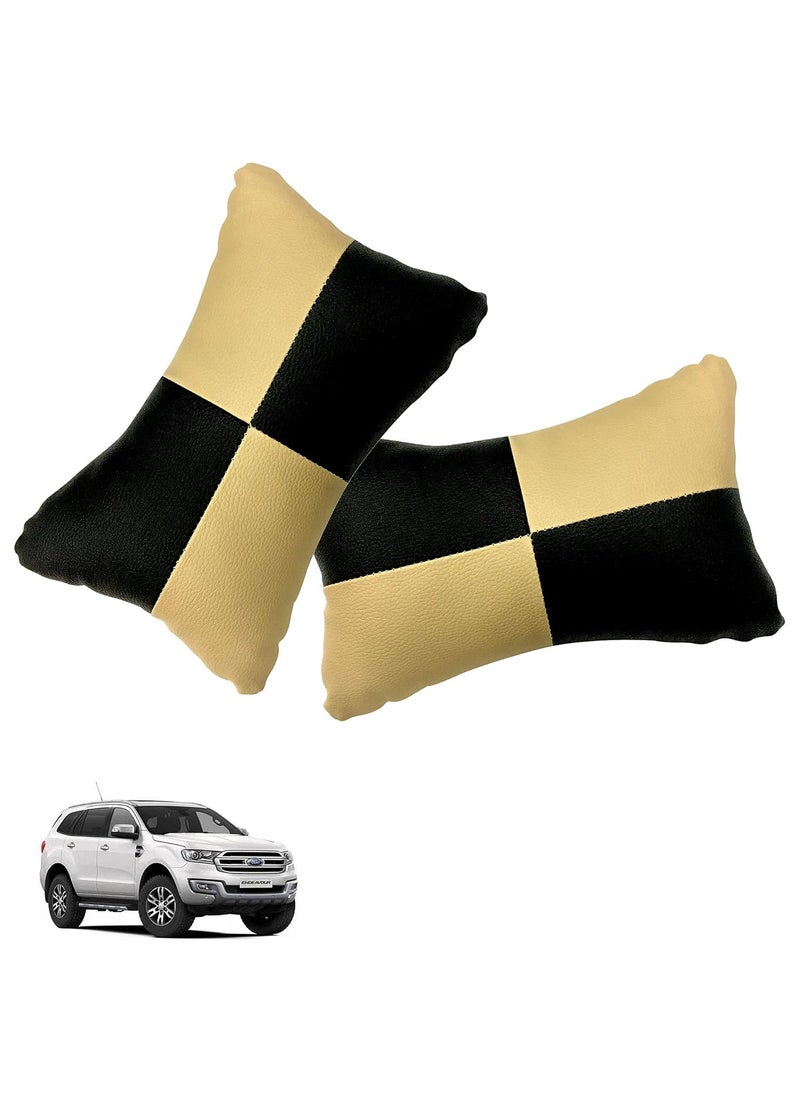 Adroitz Adroitz Car Neck Rest Check Design Beige PillowCushion Set of 2 for Endeavour_PR24  - Image 1