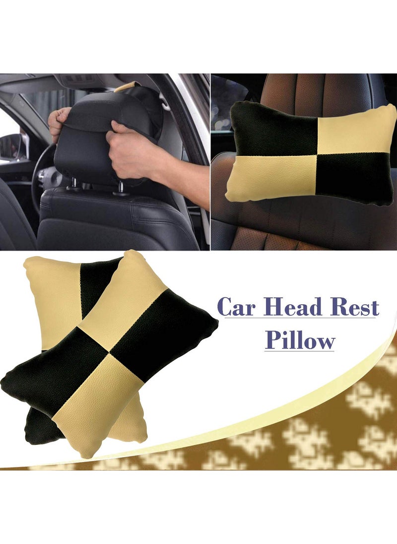 Adroitz Adroitz Car Neck Rest Check Design Beige PillowCushion Set of 2 for Endeavour_PR24  - Image 3