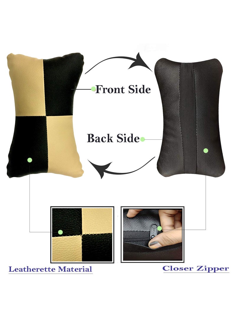 Adroitz Adroitz Car Neck Rest Check Design Beige PillowCushion Set of 2 for Endeavour_PR24  - Image 2