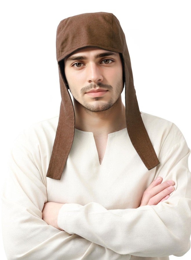 PROCOS Medieval Coif Cap, Linen Hats Bonnet with Ear Flaps Victorian Cosplay Accessory (Brown) - Image 3