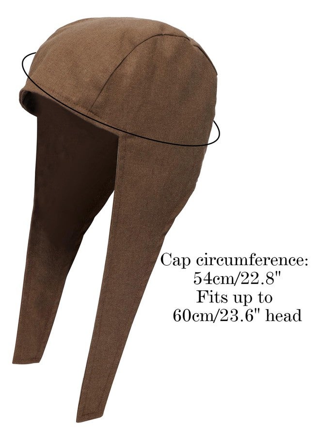 PROCOS Medieval Coif Cap, Linen Hats Bonnet with Ear Flaps Victorian Cosplay Accessory (Brown) - Image 2
