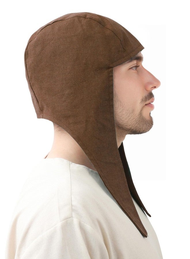 PROCOS Medieval Coif Cap, Linen Hats Bonnet with Ear Flaps Victorian Cosplay Accessory (Brown) - Image 5