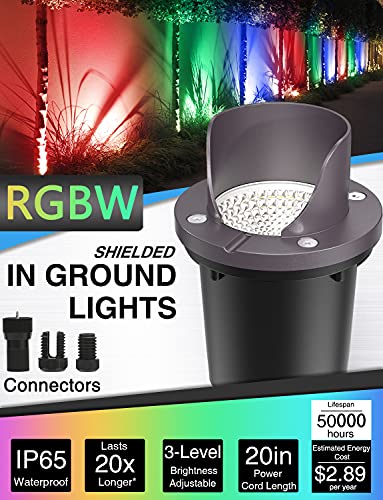 SUNVIE RGBW Low Voltage Landscape Lighting Color Changing 12W Waterproof Well Lights Landscape LED In Ground 12-24V Dimmable Paver Lights with Connectors for Pathway Garden Yard Fence Deck, 8 Pack - Image 2