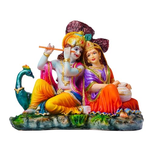 Newven Polymarble Radhakrishnan Murti Radha Krishna Idol Showpiece Hindu God Statue Gifts Decorative Figurine Home Decor for House Warming for Living Pooja Room Home Temple, Multicolour, 30X20X25 CM - Image 1
