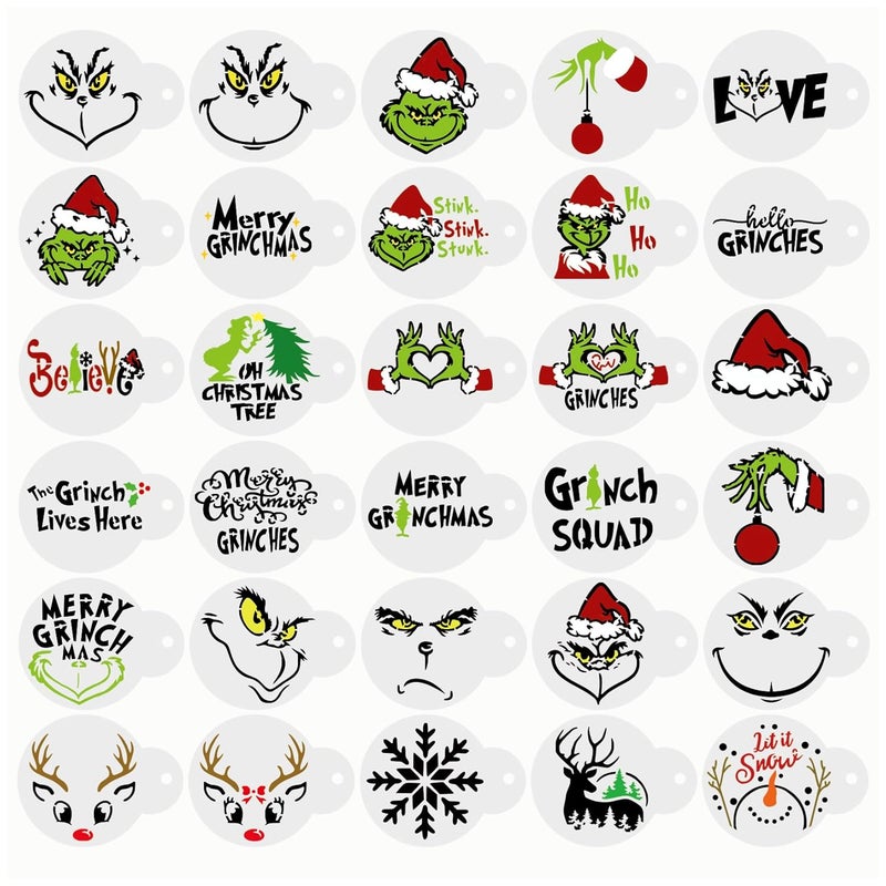 Yhliua Christmas Cookie Stencils for Painting on Wood Airbrush Reusable Small Merry Christmas Holiday Stencils for Baking Royal Icing Crafts Ornament Wood Board Card 30 face cookie