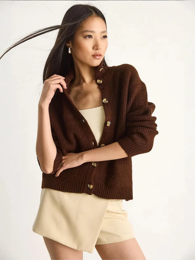 Bianco Lucci LUCCI Textured Knitwear Long Sleeve Cardigan