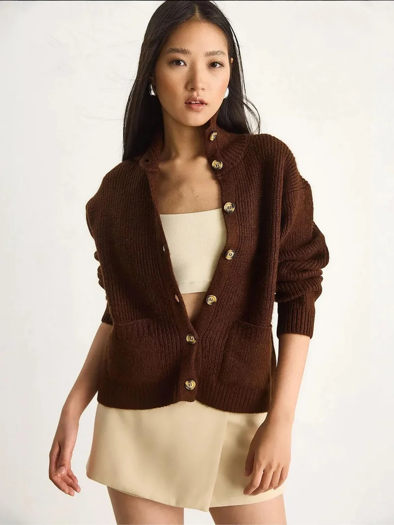 Bianco Lucci LUCCI Textured Knitwear Long Sleeve Cardigan