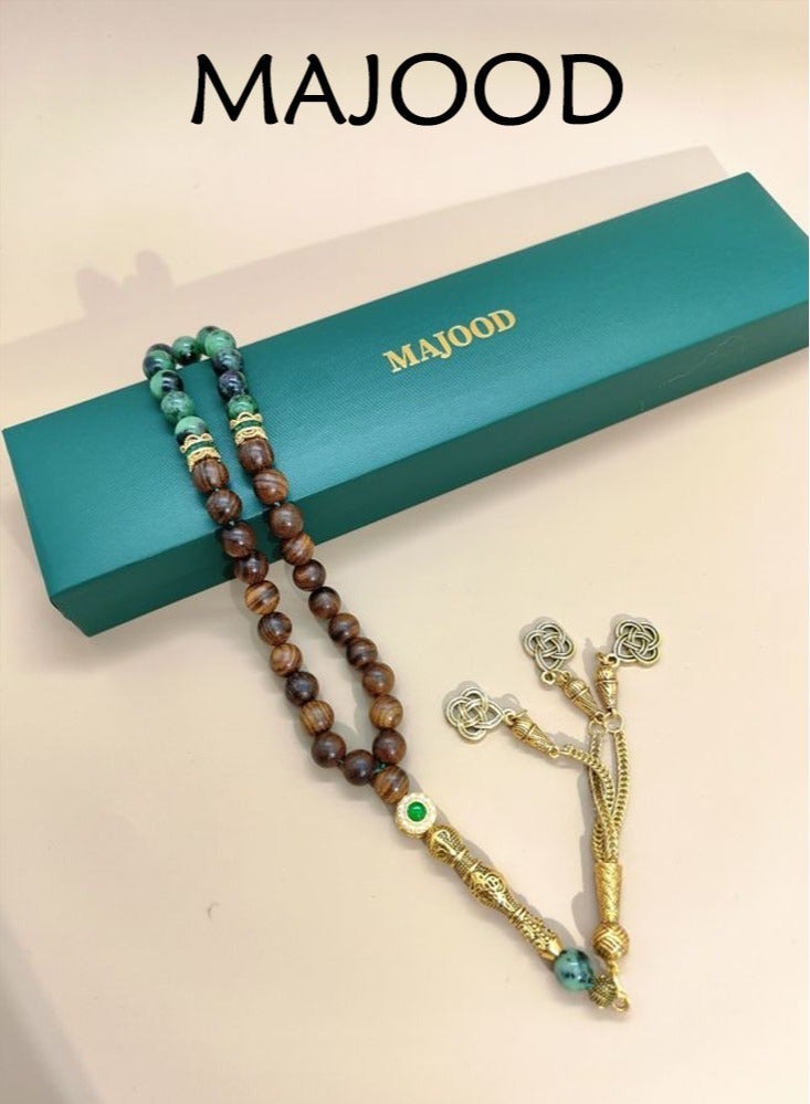 MAJOOD Original Design/33 Natural Jade And Rosewood Prayer Beads/Tasbih/8mm - Image 2