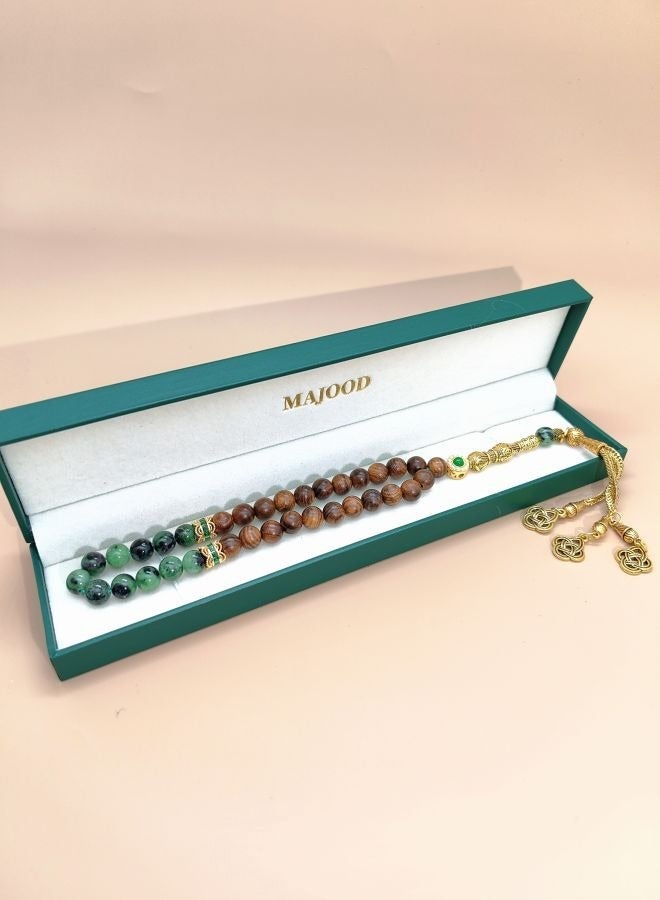 MAJOOD Original Design/33 Natural Jade And Rosewood Prayer Beads/Tasbih/8mm - Image 5