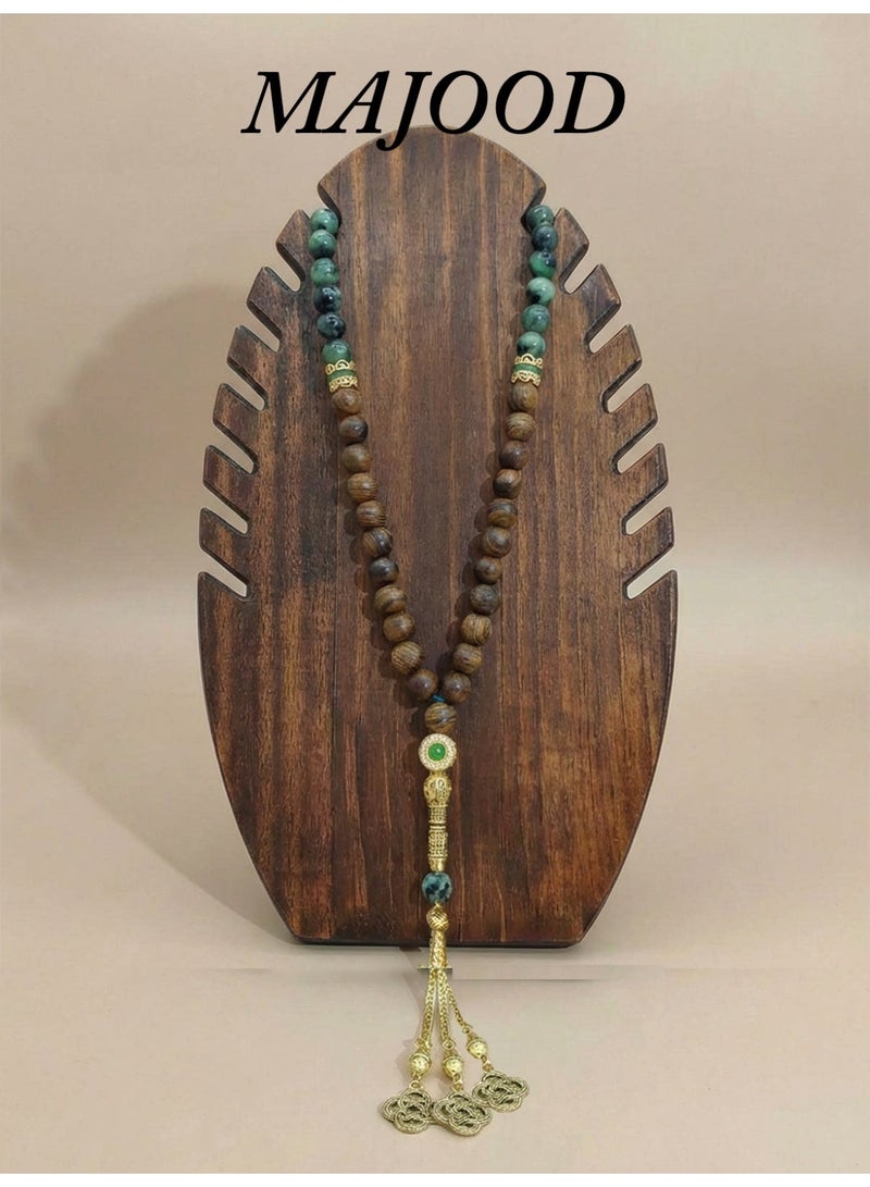 MAJOOD Original Design/33 Natural Jade And Rosewood Prayer Beads/Tasbih/8mm - Image 1