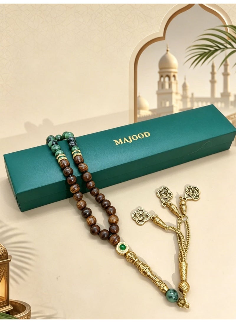 موجود التصميم الأصلي/33 خرزة صلاة من اليشم الطبيعي وخشب الورد/تسبيح/8 ملم - Image 2