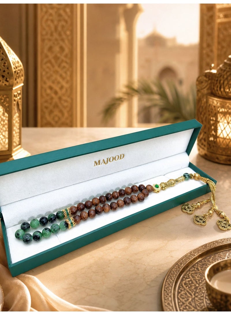موجود التصميم الأصلي/33 خرزة صلاة من اليشم الطبيعي وخشب الورد/تسبيح/8 ملم - Image 3